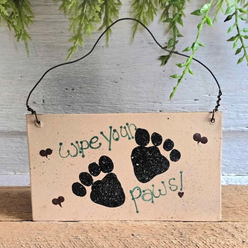 Primitive Mini Wipe Your Paws Bear or Dog Print Sign Northwoods Cabin Decor